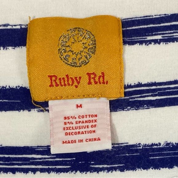 Ruby Rd Blouse Size Medium White with Stripes and Embellishments - Picture 2 of 5